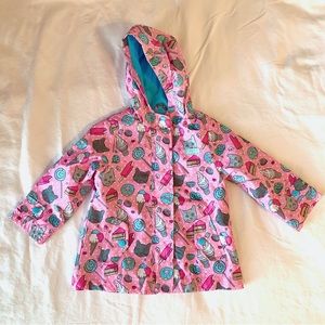 24M Toddler Girls Pink Polka Dot Raincoat with Cats & Cake Donut Candy Treats